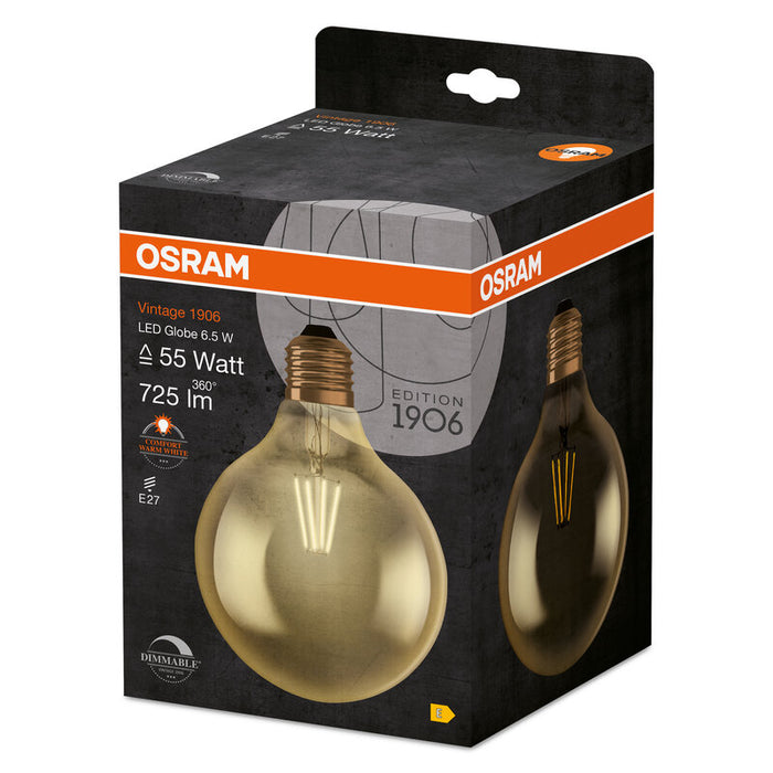 Osram Vintage 1906® Globe Led Lampe Dimmbar (Ex 55w) 7w / 2500k Warmweiss E27 Gold Optik / EEK: E