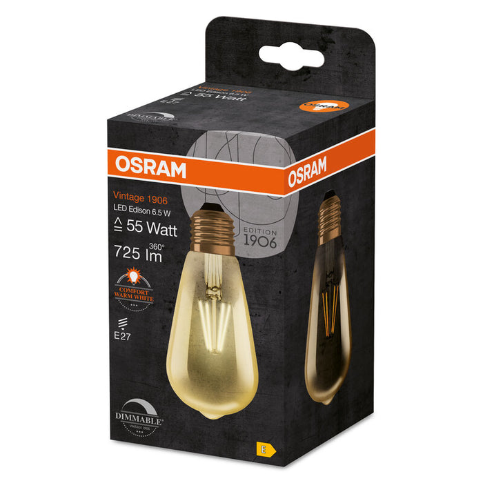 Osram Vintage 1906® Filament Led Lampe Dimmbar 6.5W / 2400 K/  E27 / warmweiß <3300 K / EEK: F
