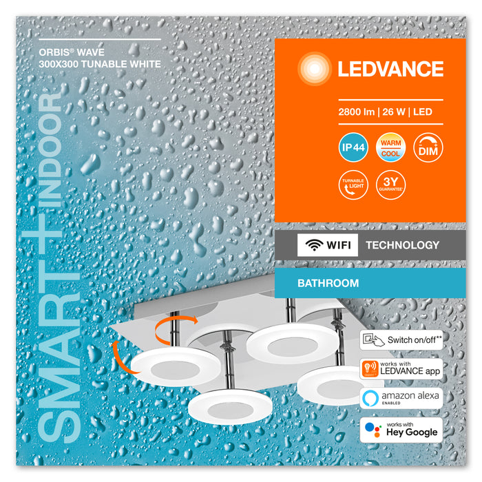 Ledvance Wifi Smart+ Orbis Wave Led Bad Deckenleuchte 30x30cm Tunable Weiss 26w / 3000-6500k