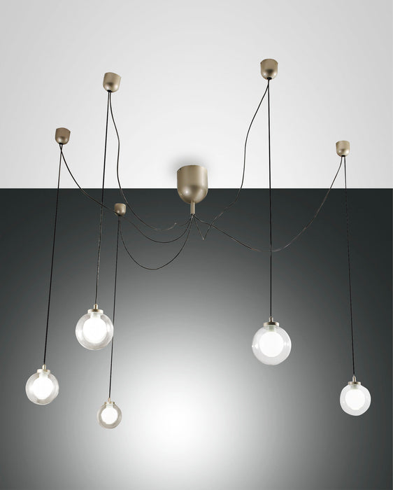Fabas Luce Blog LED, Pendelleuchte, LED, Metall und Borsilicatglas, Gold edelmatt, 5x5W