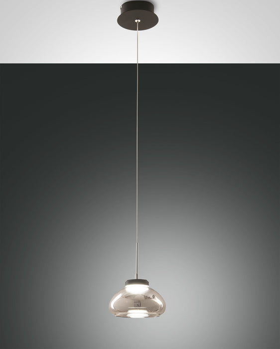 Fabas Luce Arabella, Pendelleuchte, LED, 1x8W, Metall und geblasenes Glas, Grau transparent 1