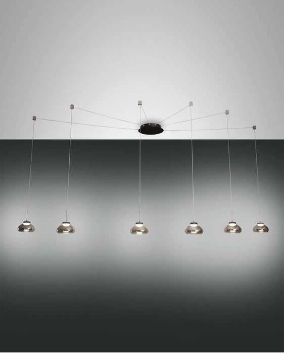 Arabella, Pendelleuchte, LED, 6x8W, Metall und geblasenes Glas, Grau transparent 1