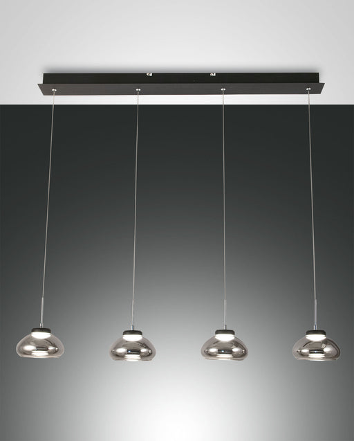 Fabas Luce Arabella, Pendelleuchte, LED, 4x8W, Metall und geblasenes Glas, Grau transparent 1