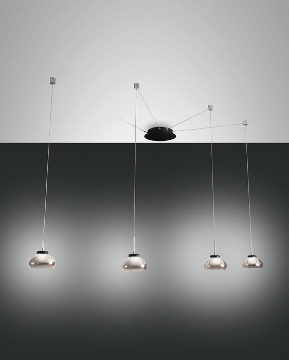 Arabella, Pendelleuchte, LED, 4x8W, Metall und geblasenes Glas, Grau transparent 1