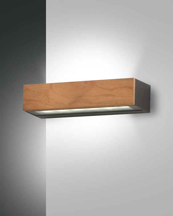 Fabas Luce Hazel, Wandleuchte, LED, 1x13W, Metall und Holz mit Glas, Teakholz 1