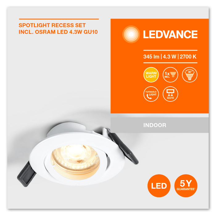 Ledvance Spotlight Recess Set inkl. Osram LED 4.3W 2700K Warmweiß GU10 inkl.Twistlock-System 3