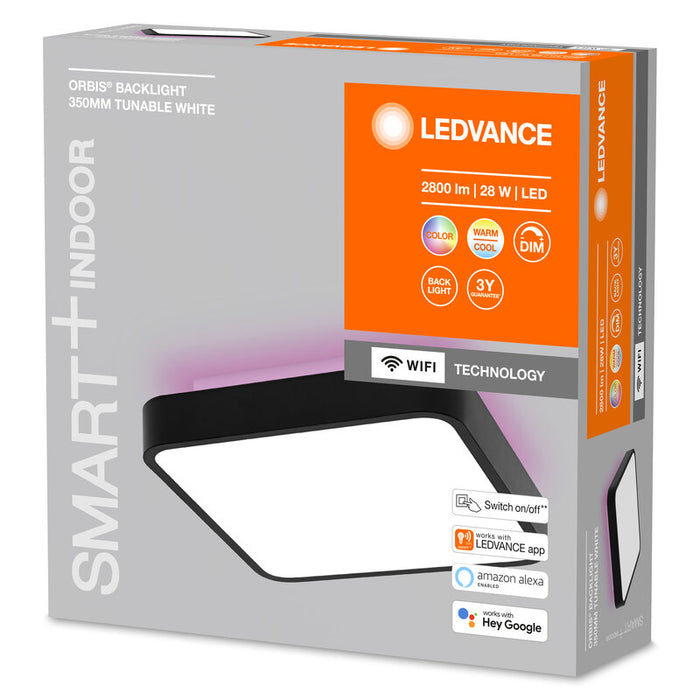 Ledvance Wifi Smart+ Orbis Backlight Led Deckenleuchte Rgbw Mehrfarbig 35x35cm Tunable Weiss 28w / 3000-6500k Schwarz