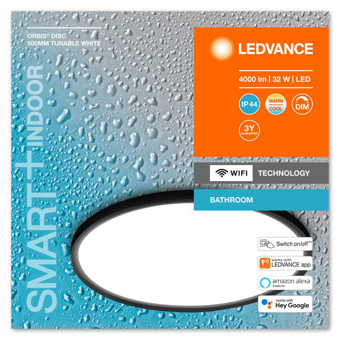Ledvance Wifi Smart+ Orbis Disc Led Bad Deckenleuchte 50cm Tunable Weiss 32w / 3000-6500k Schwarz