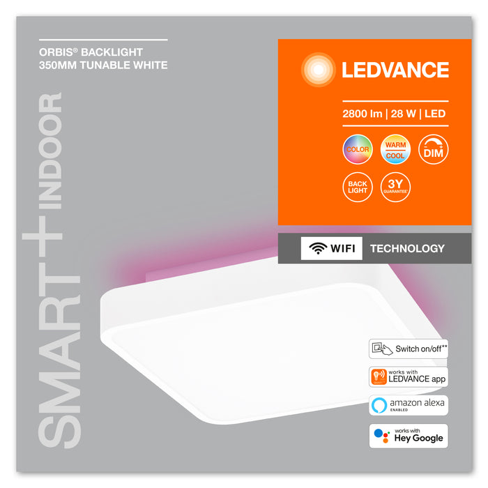 Ledvance Wifi Smart+ Orbis Backlight Led Deckenleuchte Rgbw Mehrfarbig 35x35cm Tunable Weiss 28w / 3000-6500k Weiss