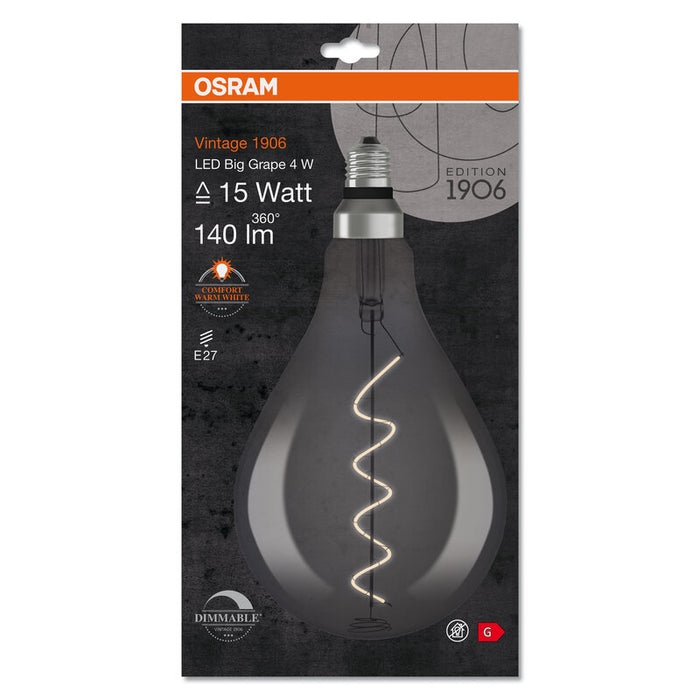 Osram Vintage 1906® Led Lampe Dimmbar (Ex 12w) 5w / 1800k Warmweiss E27 Rauchglas Optik