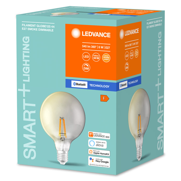 LEDVANCE Bluetooth SMART+ Globe LED Filament Lampe Dimmbar (Ex 48W) 6W / 2700K Warmweiß E27 4