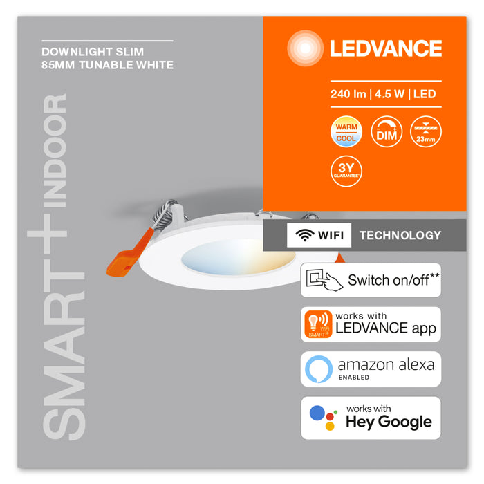 Ledvance Wifi Smart+ Recess Slim Ceiling Light 8.5cm Dimmable Tunable White 4.50w / 3000-6500k 4