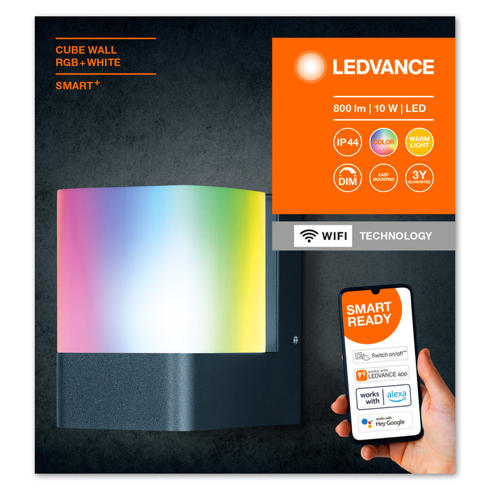 Ledvance Wifi Smart+ Outdoor Cube Led Wandleuchte Rgbw Mehrfarbi̇g 9,5w / 3000k 5